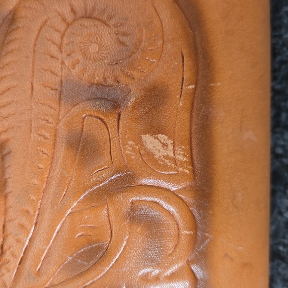 Leather Vintage Hand Tooled Turn Lock Handbag - Picture 6 of 15